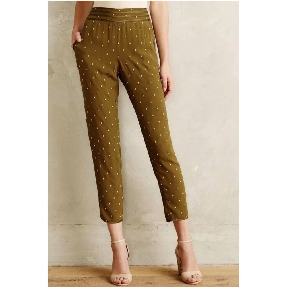 Anthropologie Elevenses Goldform Olive Trousers